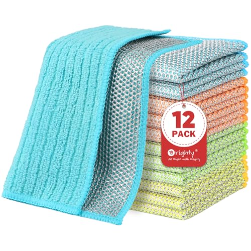 Orighty Multipurpose Wire Dishwashing Rag 12 Pcs, Upgraded Double-Layer Non-Scratch Wire Dish Cleaning Cloths, Kitchen Reusable Steel Scrubber, Powerful Dishcloth Rag for Cookware, Multicolor, 7"x8"