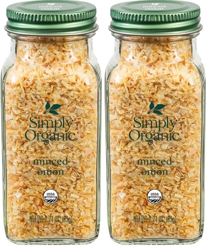 Simply Organic Certified Organic Minced White Onion, 2.21-Ounce Jar, Warm, Sweet, Salty Flavor For Stews & Soups, Kosher (Pack of 2)
