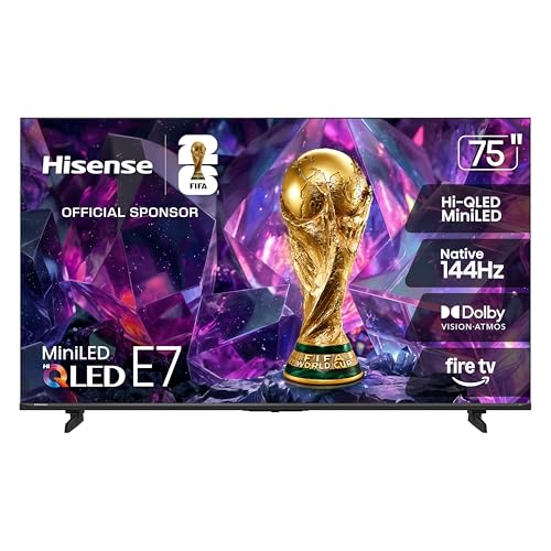Hisense 75" E7 Cinema Series Hi-QLED Mini-LED 4K UHD Smart Fire TV (75E7SF, 2026 Model) -Native 144Hz, Dolby Vision IQ · Atmos, Full Array Local Dimming, HDR10+ Adaptive, Alexa Built in