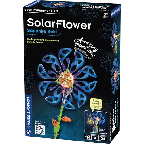 Thames & Kosmos SolarFlower Sapphire Swirl STEM Kit | Build a Motorized Solar-Powered Flower with Spinning, Colorful Petals, Educational Gift for Kids Ages 8+, Adults
