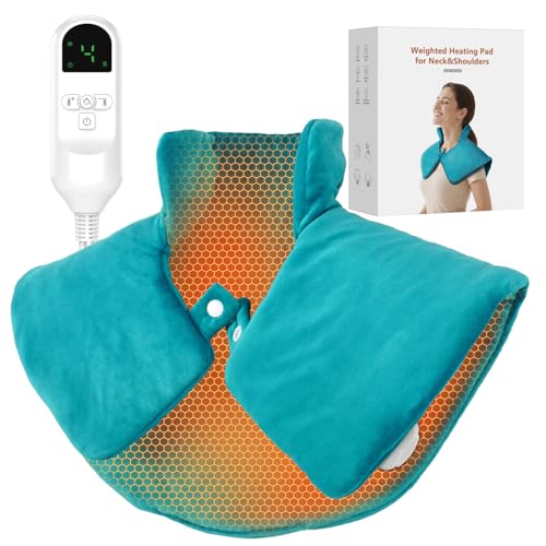 Weighted Heating Pad for Neck and Shoulders, Electric Heat Wrap with 6 Temperature & 4 Timer Settings, Auto Shut-Off, Machine Washable, Soothing Muscle Stiffness and Fatigue, Gift for Women Men