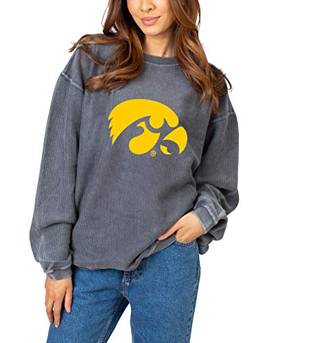 NCAA Iowa Hawkeyes Womens Corded Crew Sweatshirt, Charcoal, Large