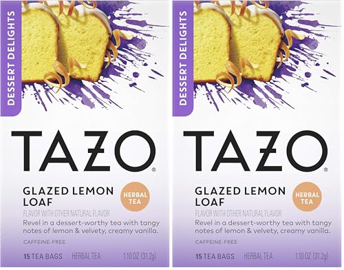 TAZO Glazed Lemon Loaf Dessert Delights Herbal Tea Bags, Caffeine Free, 15 Total Tea Bags (Pack of 2)