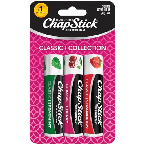 ChapStick Lip Care Set, Classic Collection 3-Pack – Spearmint, Cherry, and Strawberry Lip Balm, 0.15 Oz Ea