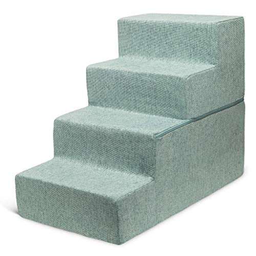 Best Pet Supplies Dog Stairs & Steps - Foam Steps for Small Dogs & Cats, Non-Slip Indoor Balanced Pet Step Support, Dog Ramp, No Assembly, Foldable Stair, Pale Teal, 4-Step