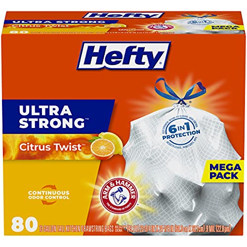 Hefty Ultra Strong Tall Kitchen Trash Bags, Citrus Twist Scent, 13 Gallon, 80 Count