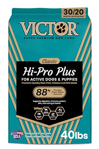 VICTOR Super Premium Dog Food – Hi-Pro Plus Dry Kibble – High Protein Dog Food with 30% Protein – Beef, Chicken, Pork, Fish Meals, Gluten Free - for High Energy and Active Dogs & Puppies, 40lbs