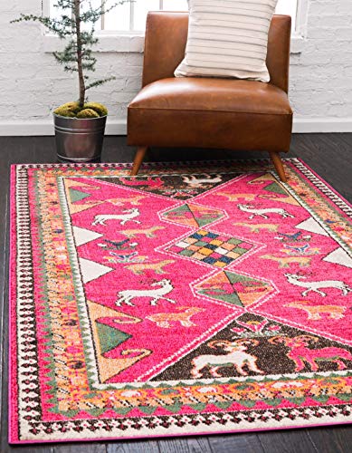 Unique Loom Sedona Collection Southwestern, Border, Over-Dyed, Animals, Tribal, Abstract Area Rug (3' 3 x 5' 3 Rectangular, Pink/Beige)