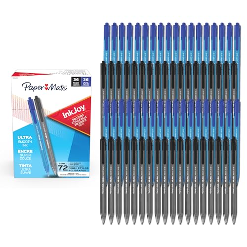 Paper Mate InkJoy 100RT Ballpoint Pens, Medium Point (1.0mm), Black & Blue Ink, 72 Count - Bulk Pack for School, Home, Office, College, Note-Taking