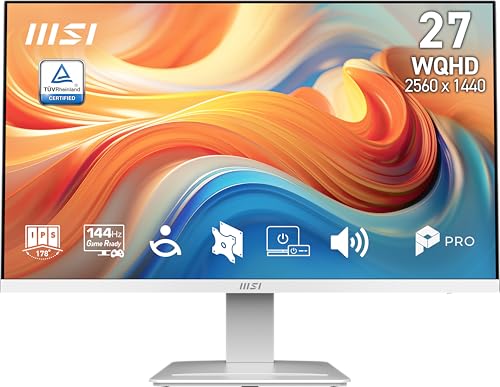 msi PRO MP273QW E14 27-inch IPS 2560 x 1440 (QHD) Computer Monitor, 144Hz,Adaptive-Synch, HDMI, DP Port, VESA Mountable, Tilt, Speaker, 1ms, White