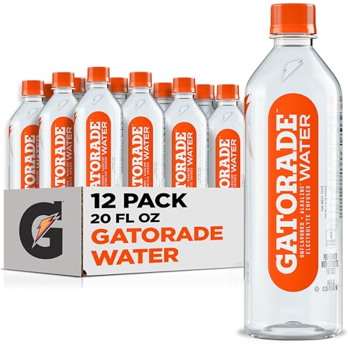 Gatorade Water, Unflavored, Electrolyte infused for great taste, Alkaline PH 7.5 or higher, 20 Fl Oz (Pack of 12)