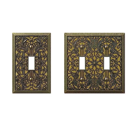 Amerelle 65TAB Filigree Wallplate, 1 Toggle, Antique Brass & 65TTAB Filigree Wallplate, 2 Toggle, Antique Brass