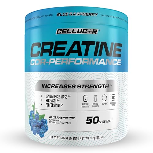 Cellucor Creatine Powder, Blue Raspberry Flavor - Increases Strength, Lean Muscle Mass & Endurance, Micronized Creatine for Fast Absorption, 5g Creatine per Serving, 50 Servings