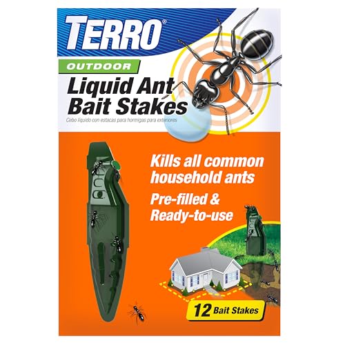 TERRO Liquid Ant Baits - T1813B - Outdoor Ready-to-Use Terro Ant Traps, Kills Household Ants, 12 Stakes (Pack of 12)
