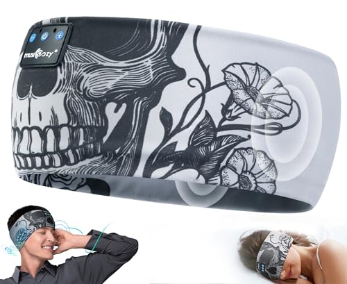 MUSICOZY Sleep Headphones Bluetooth Headband, Wireless Sleeping Headphones Music Sport Headbands, Long Time Play Sleeping Headsets Built-in Thin Speakers, Skulls Design for Sleeping Yoga
