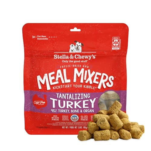 Stella & Chewy's Freeze-Dried Raw Tantalizing Turkey Meal Mixers- Dog Food Topper and Mixer - Made with 95% Cage-Free Turkey, Organs & Bone - Perfect for Picky Eaters - Grain-Free - 3.5 oz