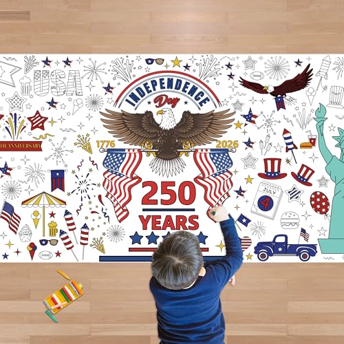 OHOME 4th of July Giant Coloring Poster/Tablecloth - 250th Anniversary Decorations | Kids Gifts Crafts Games Toys Activities Party Decor for Classroom School | 250th Anniversary Merchandise