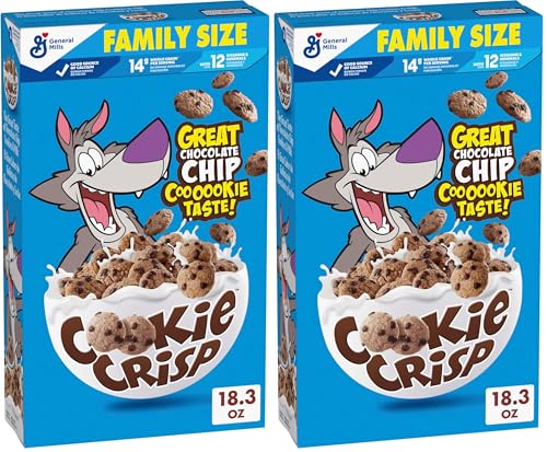 Cookie Crisp Breakfast Cereal, Chocolate Chip Cookie Taste, Made with Whole Grain, Family Size, 18.3 oz (Pack of 2)