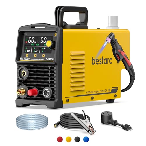 Bestarc Pilot Arc Plasma Cutter, [LED Display][Air Sensor] 50A Plasma Cutter Machine 110/220V Dual Voltage, 1/2'' Clean Cut 3/4 Inch Max Cut, Post Flow Mesh, 2T/4T for Beginners DIY, Yellow
