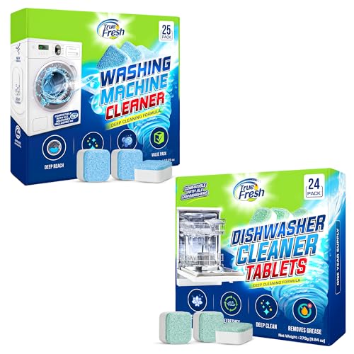 Washing Machine & Dishwasher Cleaner Tablets - 48-Pack Bundle Compatible with Front Loader Top Loader & He Machines and all Dishwashers Removes Buildup Lime Scales and residues - Septic Safe