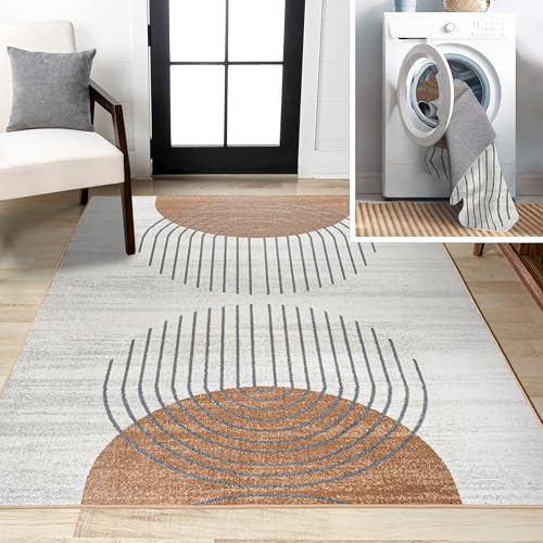 JONATHAN Y Machine Washable Cream/Terra Indoor Area Rug 8X10 ft, Kallax Geometric Modern Low-Pile for Living Room, Bedroom, Kitchen, Office, Easy-Cleaning, Pet-Friendly, Non-Shedding WSH311A-8