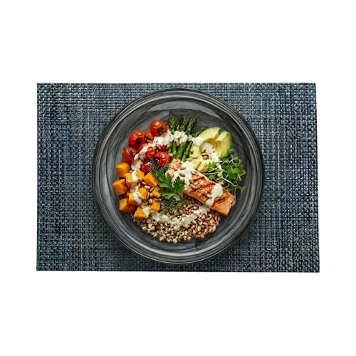 Restaurantware Amalfi 16 x 12 Inch Plastic Placemats Set Of 6 Basketweave Outdoor Placemats - Heat Tolerant No Stain Baltic Blue Vinyl Dining Table Placemats Waterproof Easy To Clean