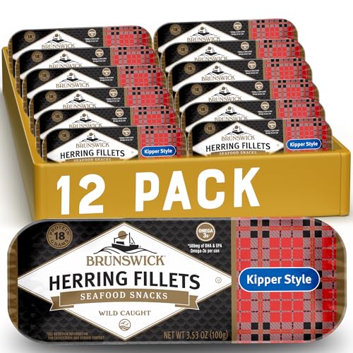 Brunswick Boneless Kipper Style Herring Fillets, 3.53 oz Can (Pack of 12) - 18g Protein per Serving - Gluten Free, Keto Friendly - Great for Pasta & Seafood Recipes