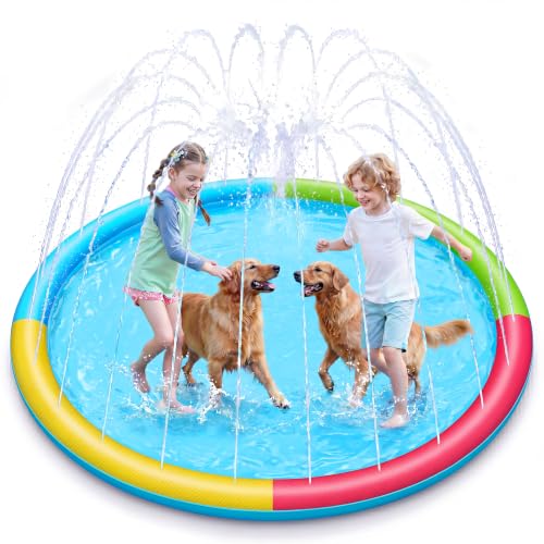 SLOOSH 72" Non-Slip Splash Pad Sprinkler - Outdoor Water Play Toys Backyard Fountain Mat for Toddlers Kids Dogs, Thickened Sprinkler Outside Pool Party Durable for Girls Boys Pets (72in, Multicolor)