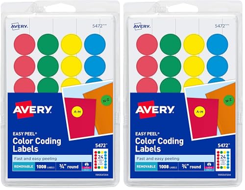 Avery Removable Color-Coding Labels, Removable Adhesive, Assorted Colors, 3/4" Diameter, 1, 008 Labels (5472), (Pack of 2)