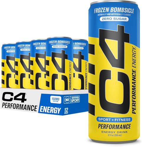 C4 Energy Drink 12oz (Pack of 12) - Frozen Bombsicle - Sugar Free Pre Workout Performance Drink with No Artificial Colors or Dyes