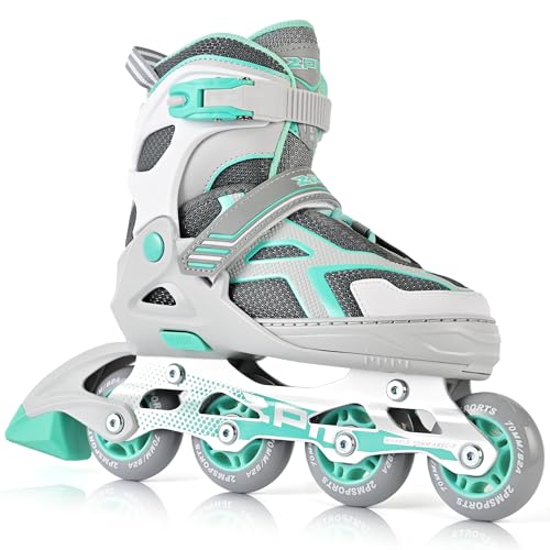 2PM SPORTS Torinx Green Boys Adjustable Inline Skates, Fun Beginner Roller Skates for Kids, Youth, Girls, Men and Women (Teal, Small - Little Kid (10.5C-13C US))