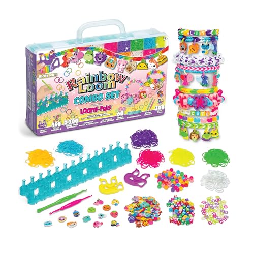 Rainbow Loom® Loomi-Pals™ Combo Set, Features 60 Cute Assorted LP Charms, the NEW RL2.0, Happy Looms, Hooks, Alpha & Pony Beads, 2300 Colorful Bands All in a Carrying Case forBoys and Girls 7+