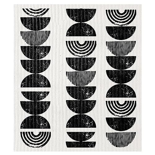 Santa Barbara Design Studio Dish Cloth Organic Kitchen Washcloth, 7.75" x 7", Black Half Circle