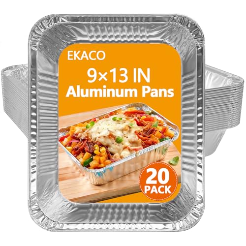 EKACO Thickened 9x13 Aluminum Pans, 20 Pack Heavy Duty & Extra Deep Disposable Aluminum Foil Pans, Disposable Half Size Foil Baking Tray for Cooking, Meal Prep, Baking, Roasting