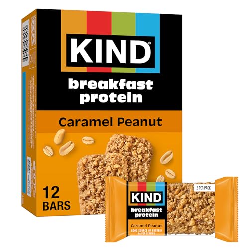 KIND Breakfast Protein Bars, Caramel Peanut, Gluten Free, Low Sodium, Healthy Snacks, 8g Protein, 6 Count (6 Packs of 2 Bars)