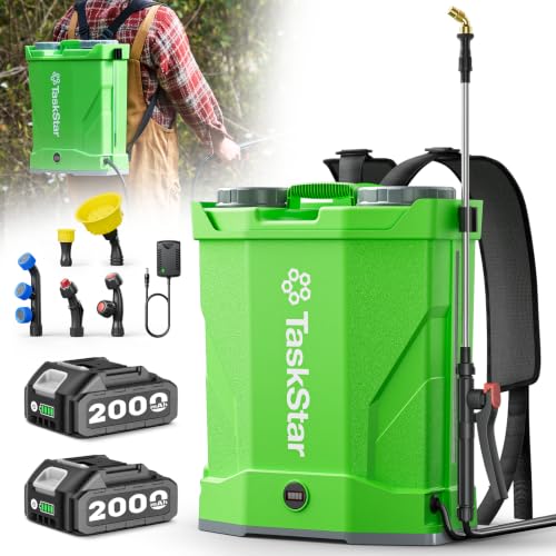 Taskstar Battery Powered Backpack Sprayer 4 Gallon,2 X 2000mAh Batteries Electric Sprayer with 0-100 PSI Adjustable, 32" Wand, 6 Nozzles for Lawn Garden Weed Pest Control & Fertilizing