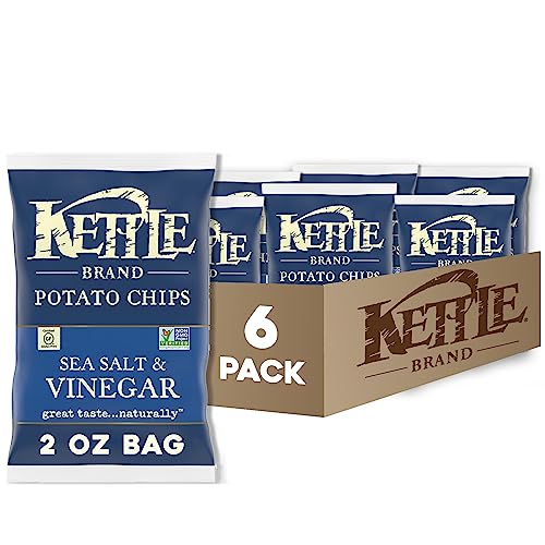 Kettle Brand Potato Chips, Salt & Vinegar Kettle Chips, Snack Bag, 2 Oz (Pack of 6)