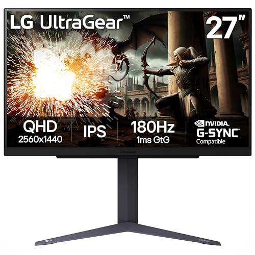 LG 27GS75Q-B 27-inch Ultragear QHD (2560x1440) Gaming Monitor, 180Hz (O/C 200Hz), 1ms, IPS, NVIDIA G-SYNC Compatible, AMD FreeSync, HDR10, Tilt/Height/Pivot Stand, HDMI, DisplayPort, Black