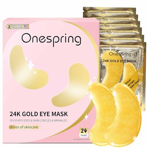 Onespring Under Eye Patches (24 Pairs) - Bridesmaid Gift, Gift for Her - 24K Gold Under Eye Masks for Dark Circles, Puffy Eyes, Wrinkles - Rejuvenating & Revitalizing Eye Skincare Treatment