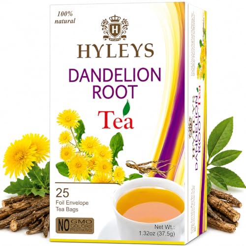 Hyleys Dandelion Root & Green Tea with Milk Thistle and Licorice Root - Herbal Detox Blend - 25 Tea Bags