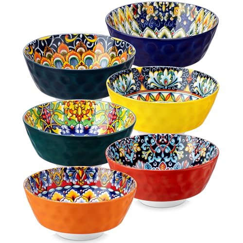 vancasso Ceramic Bowls Set of 6-26 oz Bohemian Style Colorful Cereal Soup Bowls, Microwave & Dishwasher Safe, Porcelain for Kitchen, Dining, Party (Gift Box)