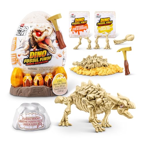 Robo Alive Fossil Find Amber Adventure (Ankylosaurus) by ZURU, Surprise Unboxing and Dinosaur Toy for Boys