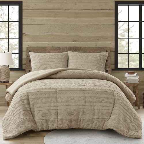 Woolrich Queen Comforter Set Chenille Tufted for Queen Size Bed, Southwestern Oversized Comforters, All Season Comforters Queen Size Bed Set, Shams, Breckenridge, Full/Queen Tan 3 Piece