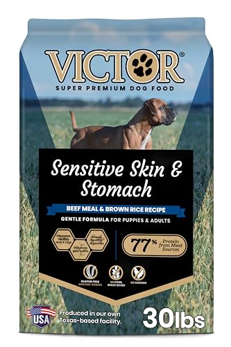VICTOR Super Premium Dog Food — Sensitive Skin and Stomach — Beef Meal & Brown Rice Recipe Dry Kibble — Gluten Free, No Chicken, Ideal for Dogs with Allergies — Adult and Puppy Food, 30 lb