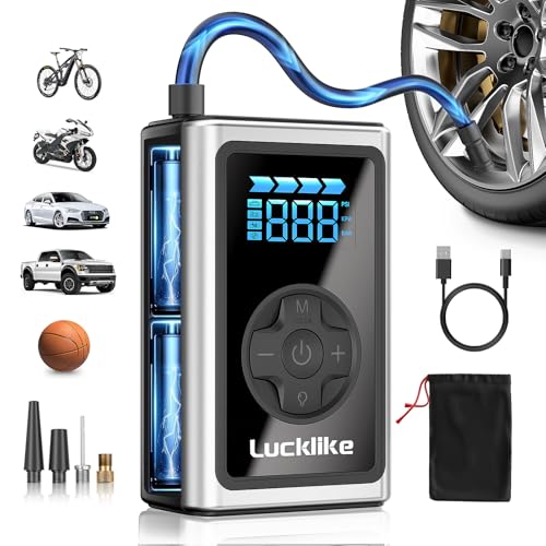 Lucklike Tire Inflator Portable Air Compressor, 150PSI Cordless Portable Air Pump for Car Tires with Pressure Gauge & LED Lights- 5X Faster Tire Pump for Car, Motorcycle, Bicycle and Balls