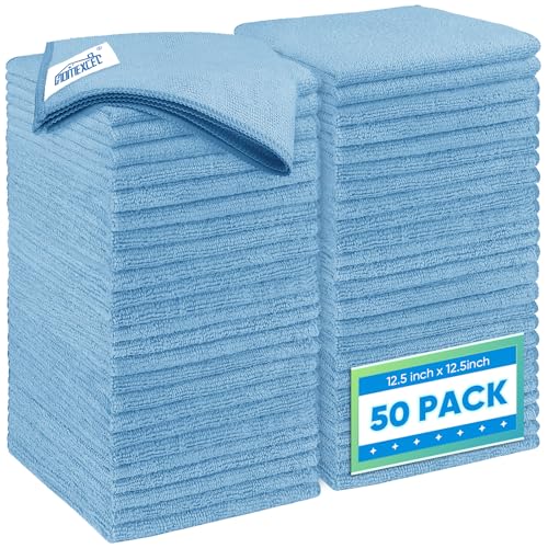 HOMEXCEL Blue Microfiber Cleaning Cloth 50 Pack, 12.5 x 12.5 inch Microfiber Towels for Cars, Ultra Absorbent Car Washing Cloth, Lint Free Streak Free Cleaning Rags for Car, Kitchen, and Window