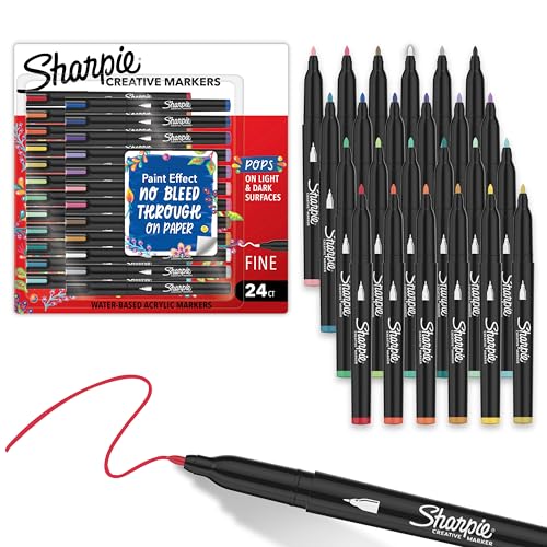 Sharpie Creative Markers Variety Pack, Water-Based Acrylic Paint Markers, Fine Tip, Assorted, 24 Count