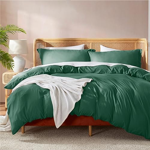 Nestl Dark Green Duvet Cover Queen Size - Soft Double Brushed Queen Duvet Cover Set, 3 Piece, with Button Closure, 1 Duvet Cover 90x90 inches and 2 Pillow Shams