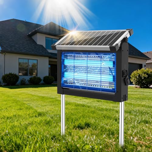 OnBeam Solar Bug Zapper Outdoor, 4500V Mosquito Zapper Waterproof Electric Fly Zapper Rechargeable Mosquito Killer Lamp with 10W Solar Panel, Cordless Fly Trap for Backyard, Patio, Garden, RV, Camping