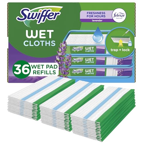 Swiffer Sweeper Wet Mopping Cloth Multi Surface Refills, Mops for Floor Cleaning, Febreze Lavender Scent, 36 Count